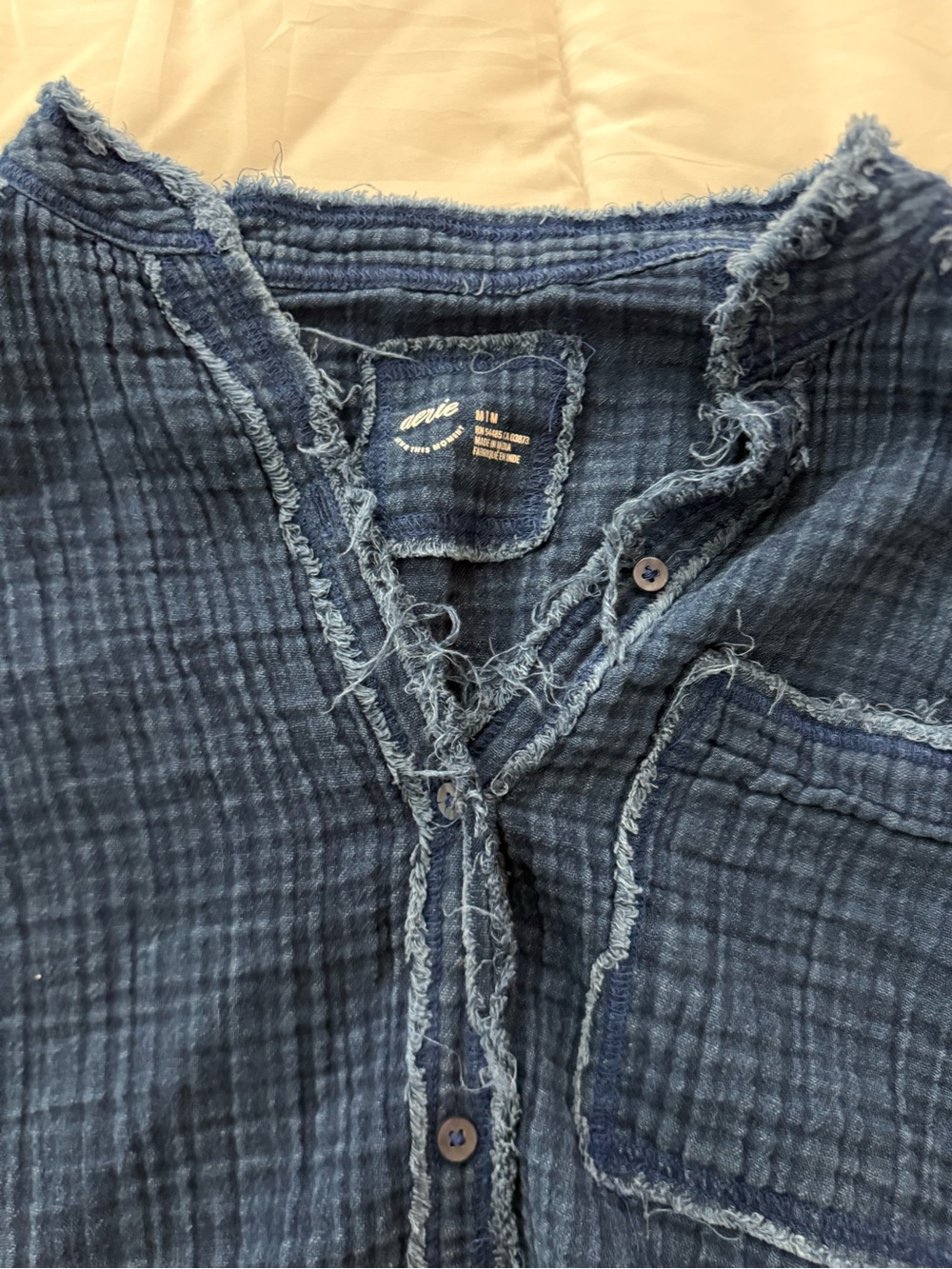 aerie Indigo navy Blue Gauze textured Button-Up Top & Shorts Set cover up - Picture 3 of 3